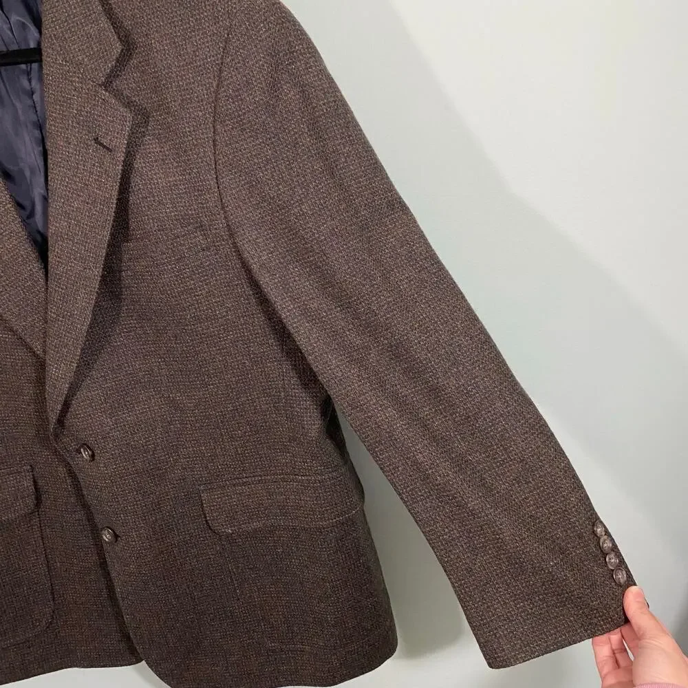 Vintage Jos A Bank Men's Brown Tweed 100% Pure New Wool Traditional Fit Blazer